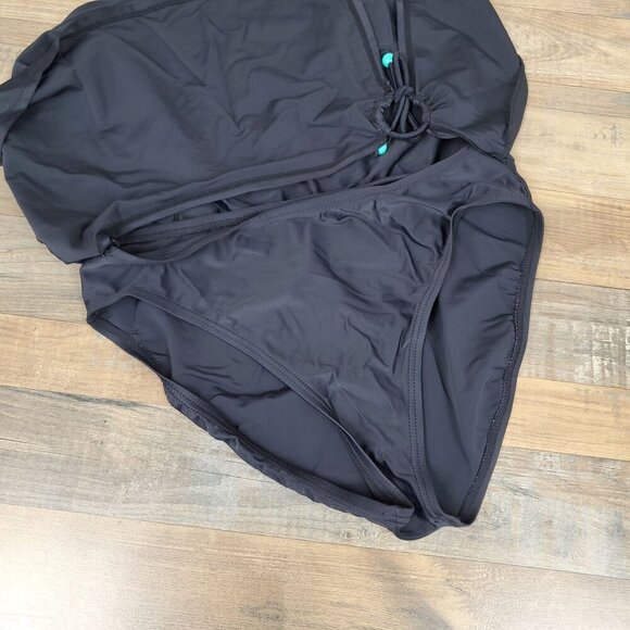 Ocean Dream Black Drawstring Bikini Bottom Skirt Aqua Bead Accent Size 14 - Picture 3 of 8